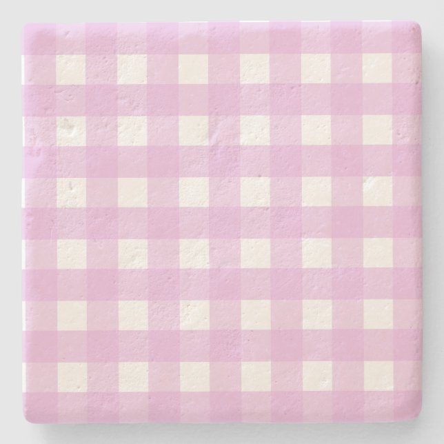 Rosa Gingham Steinuntersetzer (Vorderseite)