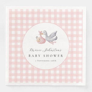 Rosa Gingham-Stiel-Baby-Shower-Papier-Servietten Serviette