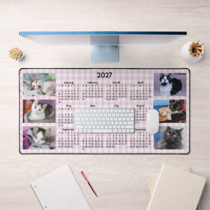 Rosa Gingham Süß 2027 Kalender Foto Collage Schreibtischunterlage
