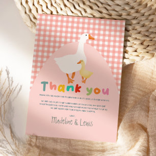 Rosa Gingham Süße Alberne Gans Baby-Party Dankeskarte