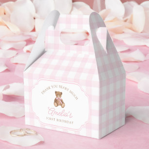 Rosa Gingham Teddybär Beary Erster Geburtstag Geschenkschachtel