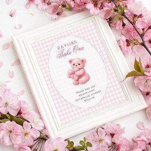 Rosa Gingham Teddybär Neutrale Babyparty Poster