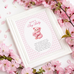 Rosa Gingham Teddybär Neutrale Babyparty Poster