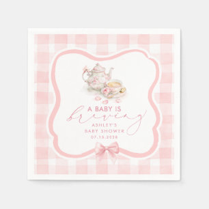 Rosa Gingham-Teeparty-Mädchen-Baby-Party Serviette