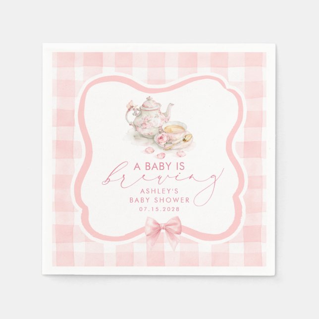 Rosa Gingham-Teeparty-Mädchen-Baby-Party Serviette (Vorderseite)
