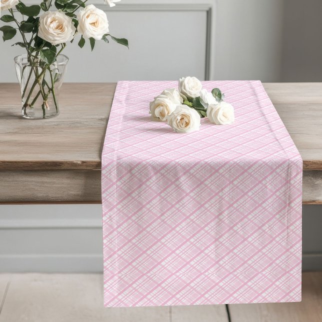 Rosa Gingham Tischläufer Klassischer Rustikaler Lo (Pink Gingham Table Runner Classic Rustic Look)