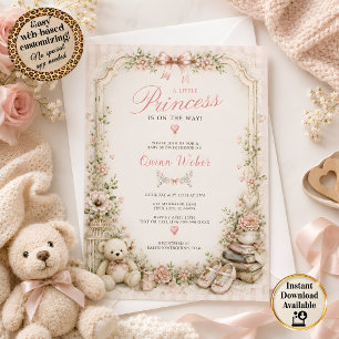 Rosa Gingham-Träume Vintage-Baby-Party Einladung