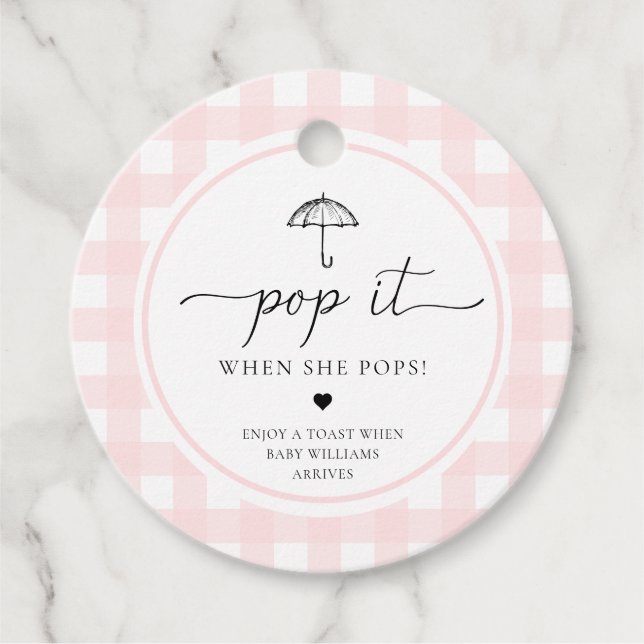 Rosa Gingham Umbrella Pop Es, wenn sie Pop Geschenkanhänger (Vorderseite)