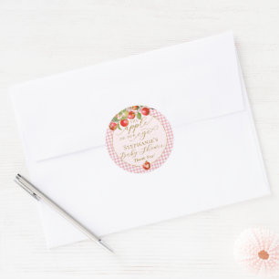 Rosa Gingham Unser Augapfel Herbst-Baby-Party Runder Aufkleber