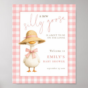 Rosa Gingham Verrückte Gans Baby Shower Willkommen Poster