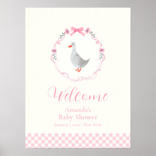 Rosa Gingham Verrückte Gans Mädchen Baby Shower Be Poster