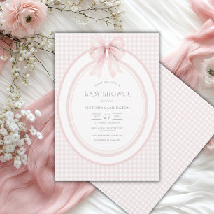 Rosa Gingham Vintage-Baby-Shower-Einladung Einladung