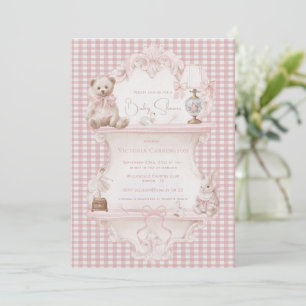Rosa Gingham Vintage Elegante Babyparty Einladung