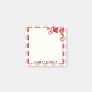 Rosa Gingham-Wasserfarben-Kürbis-Herbst Post-it Klebezettel