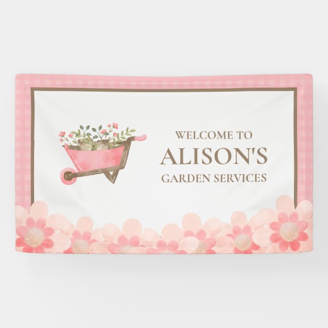 Rosa Gingham Watercolor Garden Banner (Horizontal)