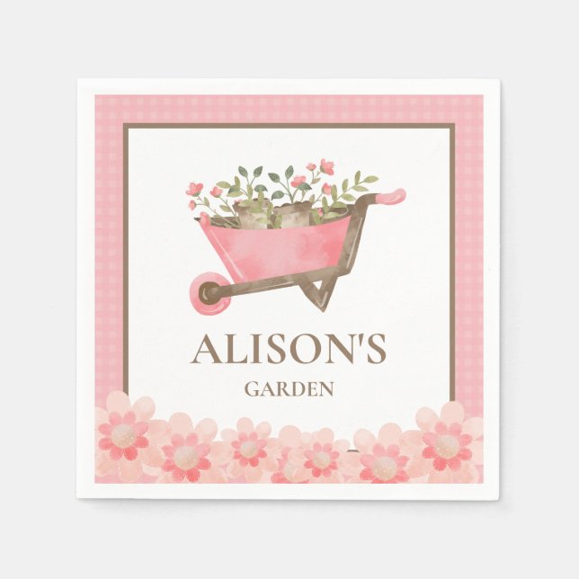 Rosa Gingham Watercolor Garden Serviette (Vorderseite)