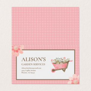 Rosa Gingham Watercolor Garden Visitenkarten