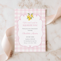 Rosa Gingham-Zitronen-Baby-Einladung zur Babyparty