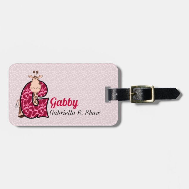 Rosa Giraffe für Mädchen Letter G Animal Print Gepäckanhänger (Vorderseite horizontal)