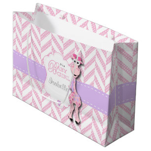 Rosa Giraffen-Babyparty Große Geschenktüte