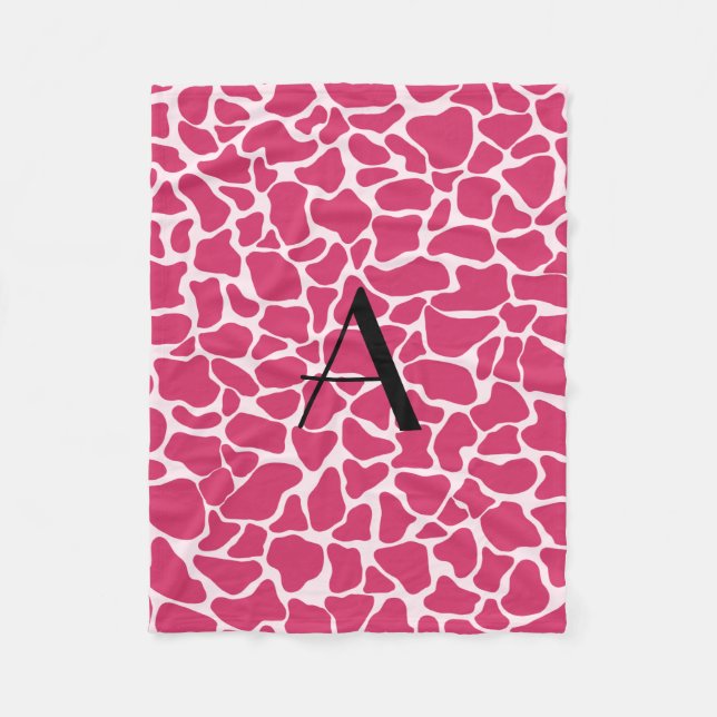 Rosa Giraffenprint Monogramm Fleecedecke (Vorderseite)