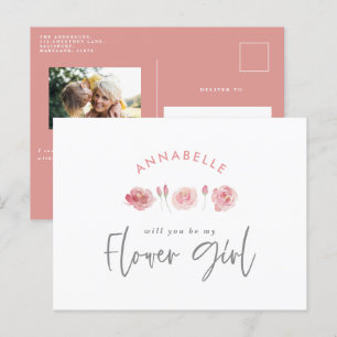 Rosa Girl Aquarellmädchen Blume Einladungspostkarte