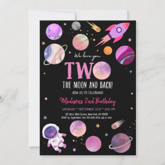 Rosa Girl Astronaut Space Two der Mond zum Geburts Einladung