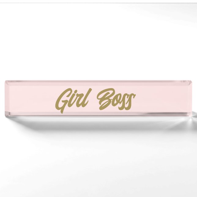 Rosa Girl Boss Schreibtisch Name Plakat Namensplakette (Vorderseite)