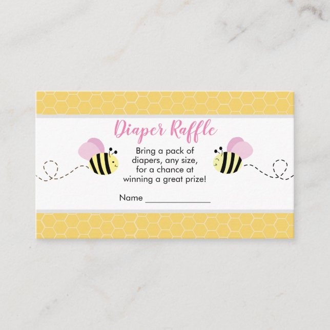 Rosa Girl Bumble Bee Diaper Raffelkarten Begleitkarte (Vorderseite)