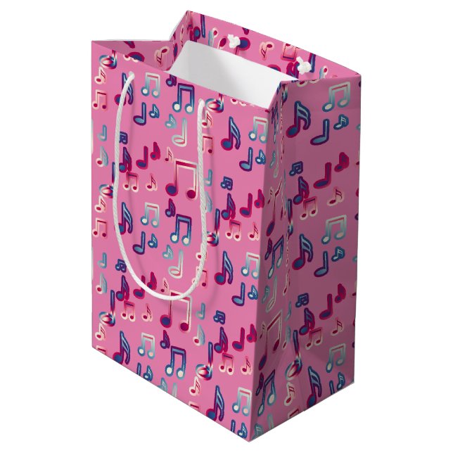Rosa Girl Musik Schwarz-Weiß Geschenktasche Mittlere Geschenktüte (Rückseite Schrägansicht)
