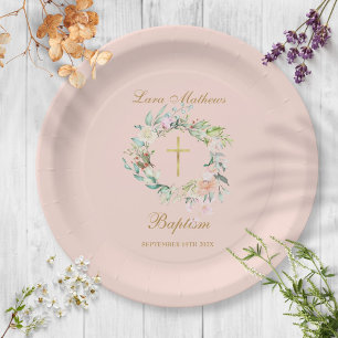 Rosa Girlande Taufe Christening Blush Rosa Pappteller