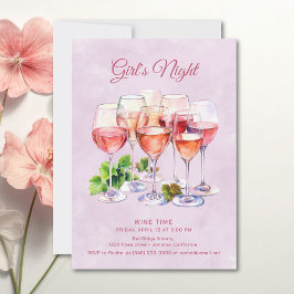 Rosa Girls Night Wine Einladung