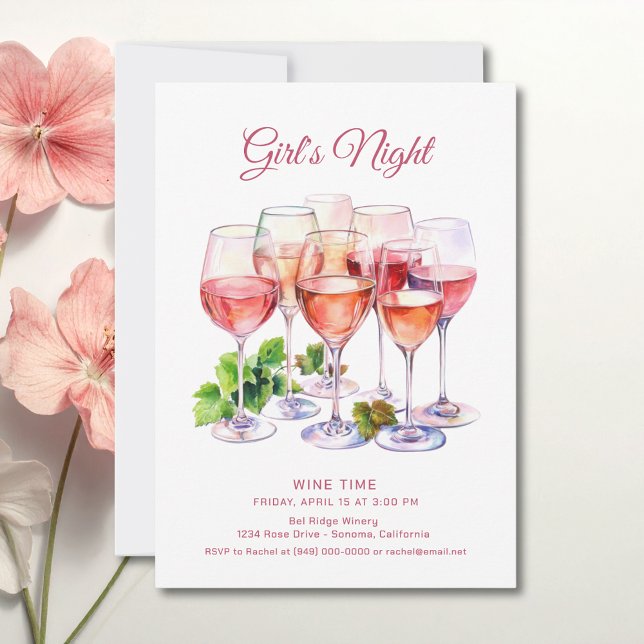 Rosa Girls Night Wine Einladung (Von Creator hochgeladen)