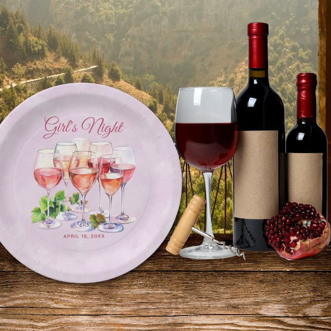 Rosa Girls Night Wine Pappteller (Von Creator hochgeladen)