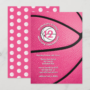 Rosa Girls Sport Partys Basketball Einladung