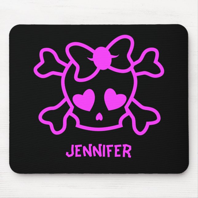 Rosa girly emo Schädel mit Bogen Mousepad (Vorne)