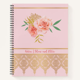Rosa Girly Floral Rose und Gold Bouquet Notizbuch
