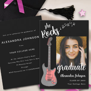 Rosa Gitarre Abschlussfoto Weiße Schrift Graduieru Einladung