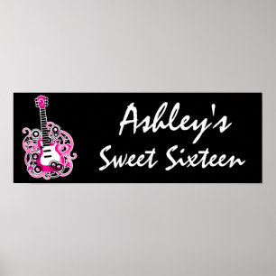 Rosa Gitarre Rock Star Sweet 16 Banner Poster
