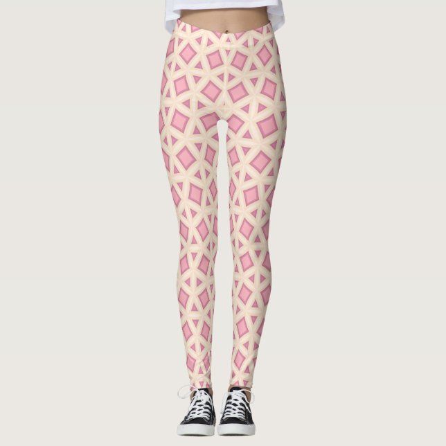 Rosa Gittergeometrie-Muster Leggings (Vorderseite)