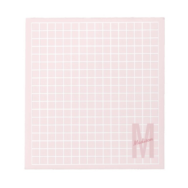 Rosa-Gittermuster-Monogramm-Name Notizblock (Vorderseite)