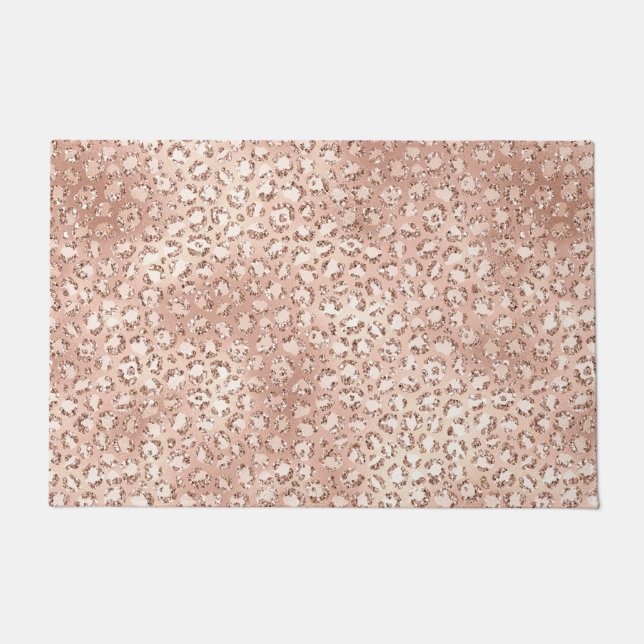 Rosa Glam Glitzer Leopard Printwerbung Fußmatte (Vorderseite)
