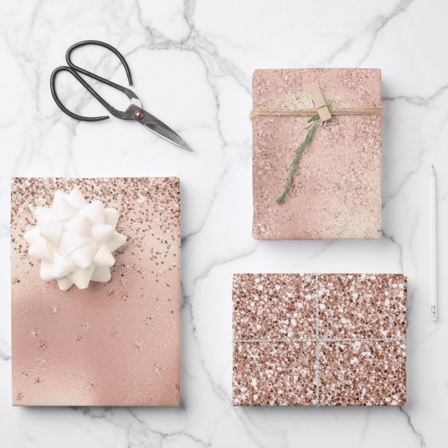 Rosa Glam Glitzer Schneeflocke Geschenkpapier Set (Vorderseite)