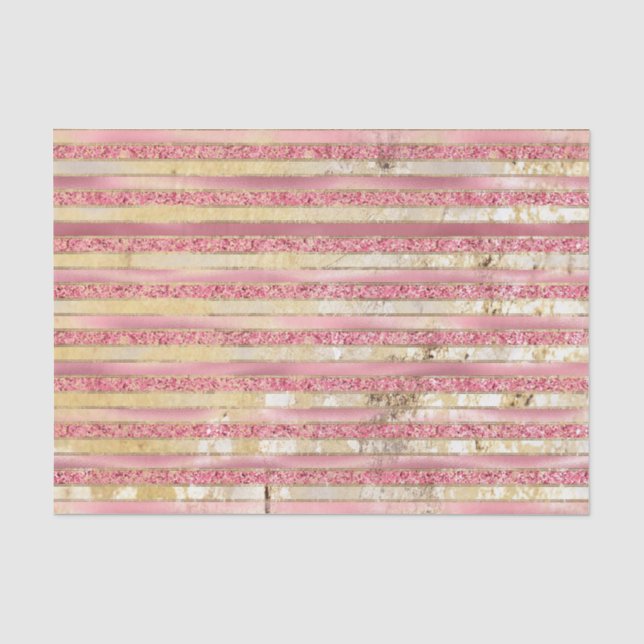 Rosa Glam Glitzer Streifen Seidenpapier (Vorderseite)