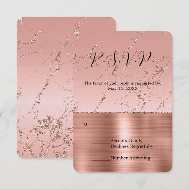 Rosa Glam Glitzer Wedding RSVP (Vorne/Hinten)