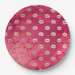 Rosa Glam Gold Lippen Pappteller