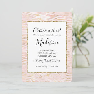 Rosa Glam Gold Weißer Zebra Print Einladung