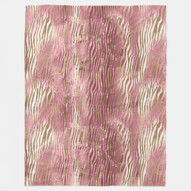 Rosa Glam Gold Zebra Fleecedecke (Vorderseite)