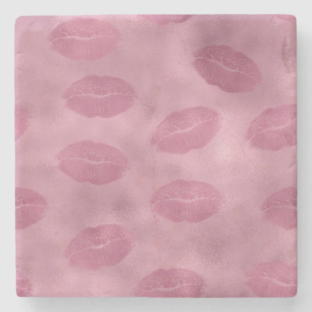 Rosa Glam Lippen Steinuntersetzer (Vorderseite)