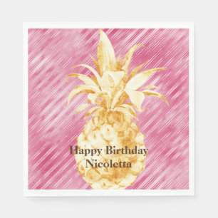 Rosa Glam Streifen Gold Tropische Ananas Serviette